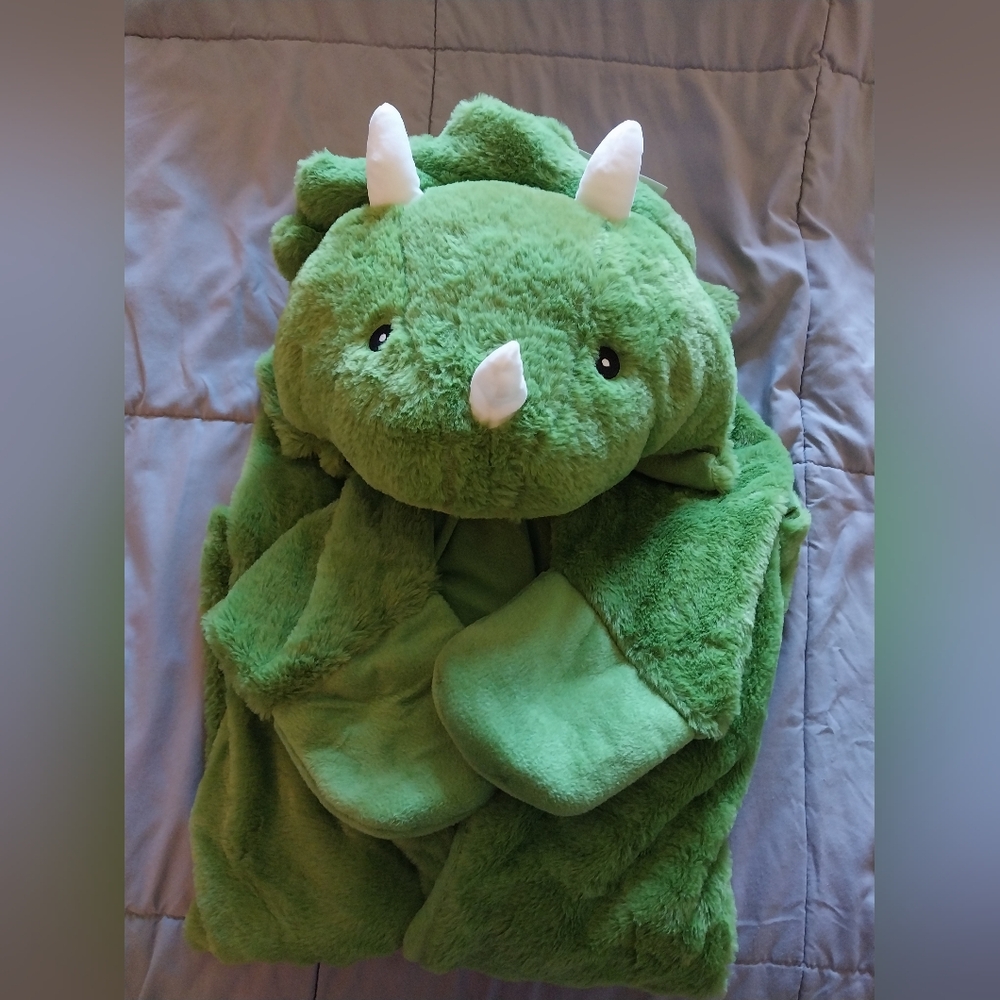 NWT Comfort Bay Kid’s Hooded Green Dinosaur Throw With Hand Pockets - Picture 3 of 3